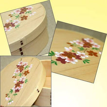 Load image into Gallery viewer, MIYOSHI Mage-Wappa Oval Cedar Bento Lunch Box – Lacquered Sakura Motif