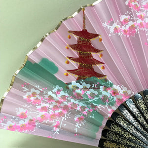 MORISIGE Limited Edition Satin and Lacquer Folding Fan - Pink - Handmade in Kyoto, Japan