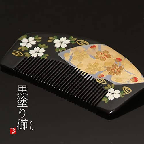 KIMONOMACHI Traditional Japanese Zen Kushi Comb – Black Cherry Blossoms