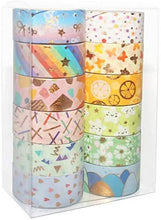 Load image into Gallery viewer, YUBBAEX Colorful Kawaii Washi Masking Tape – 12 Rolls x 15mm Width – Variety of Designs
