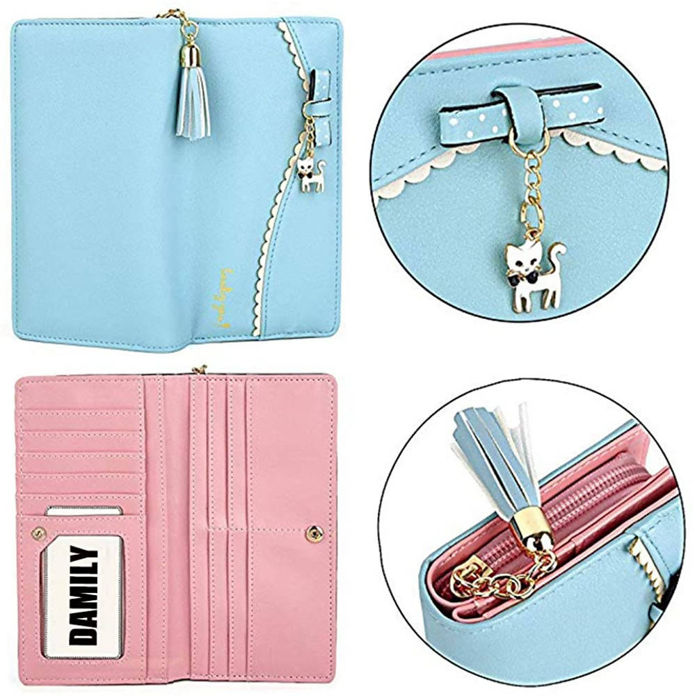 DAMILY Kawaii Pastel Blue & Pink Ladies' Japanese-Style Long Wallet –  Allegro Japan