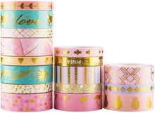 Load image into Gallery viewer, YUBBAEX Kawaii Gold Pattern Washi Masking Tape – 16 Rolls – Variety of Designs