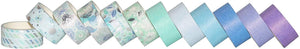 YUBBAEX Blue Suite Silver Washi Masking Tape – 12 Rolls x 15mm Width – Variety of Designs