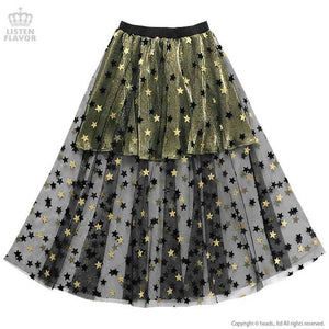 LISTEN FLAVOR Star Tulle Layered Skirt – One Size – Black & Gold
