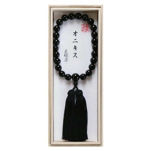 Japanese Buddhist Black Onyx Men’s Prayer Beads with Silk Fringe