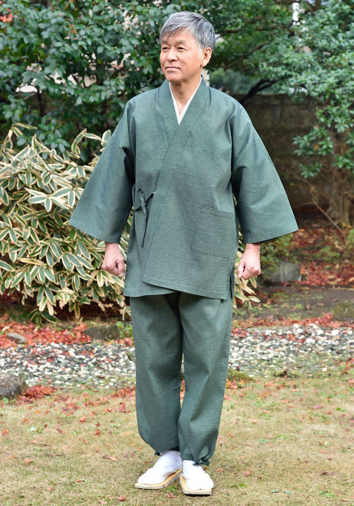 Japanese Zen Buddhist Monk Men’s Work Clothing – Enshu Shijira Samue – Authentic and Used in Japanese Temples – Spring/Summer Fabric Thickness – Green