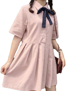 GERGEOUS Ladies’ Short Sleeve Pink Dress with Ribbon – Mori Girl