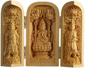 Senju Kannon Bodhisattva Boxwood Buddha Statue – Height 10cm, Diameter 5cm