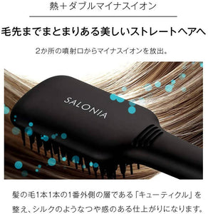 Salonia SL-012BKS Straight Wide Heat Brush – Max 210 ℃ - Negative Ion Therapy – Black
