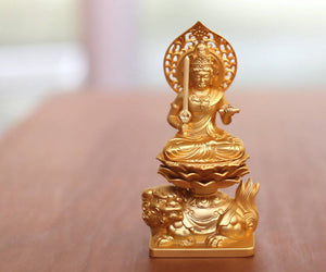 Takaoka Gold-Plated Buddhist Statue – Manjushri Bodhisattva – 15 cm