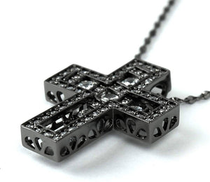 BLACK DIA Unisex Japanese Cross Necklace – Double Crosses – Black Color