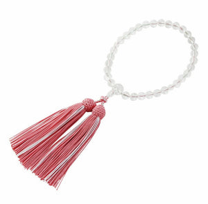 Kyoto Crystal Women's Prayer Beads with Silk Fringe – Coral & White Color