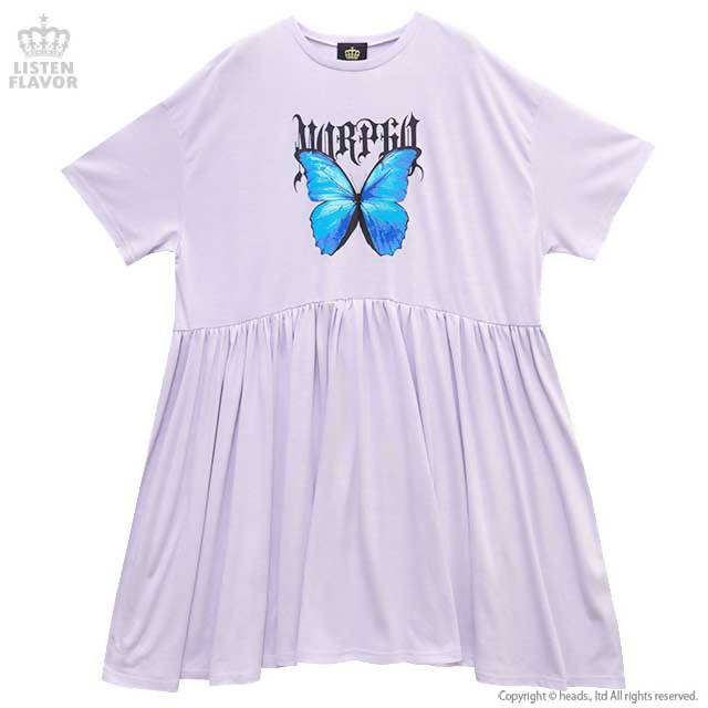 LISTEN FLAVOR Blue Jewel Morpho Gather One Piece Dress – One Size – Lavender – Straight Outta Harajuku