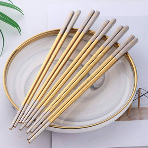 BUYER STAR Stainless Steel Japanese Chopsticks – Gold Color – Set of 5 – 23cm