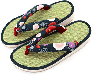 TAKEHARU Women’s Traditional Japanese Tatami Setta Sandals – Tsubaki Navy Pattern (32)