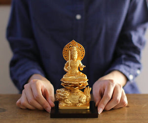 Takaoka Gold-Plated Buddhist Statue – Manjushri Bodhisattva – 15 cm