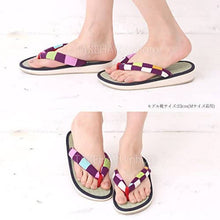 Load image into Gallery viewer, TAKEHARU Women’s Traditional Japanese Tatami Setta Sandals – Colorful Checkered Navy (9)