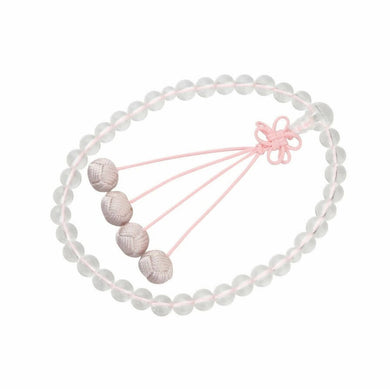 Kyoto Natural Crystal Women’s Prayer Beads with Riku Bonten Flower Knot – Light Pink