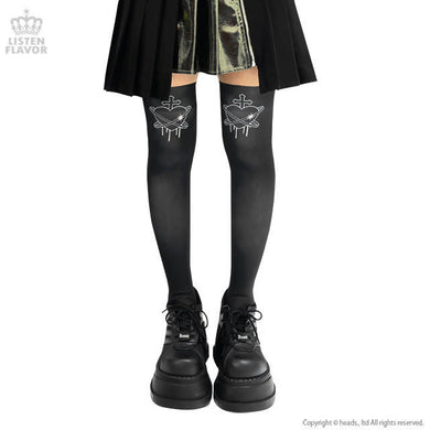 LISTEN FLAVOR Planet of the Heart Knee High – One Size – Black – Straight Outta Harajuku