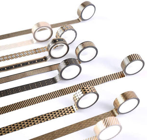 YUBBAEX Gold Pattern Masking Tape – 10 Rolls x 15mm Width – Variety of Designs