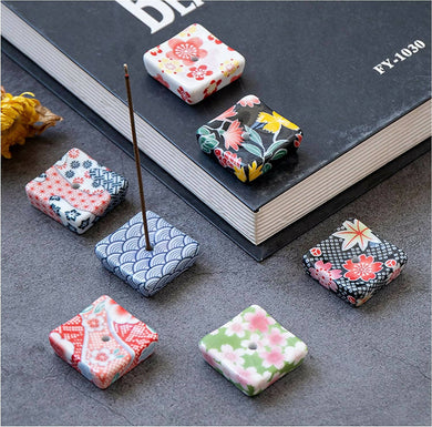 Japanese Ceramic Incense Holder Set - 6 Square-Shaped Burners for Relaxing Aromatherapy