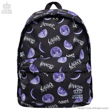 Load image into Gallery viewer, LISTEN FLAVOR Metal Moon Pattern Backpack – Black – Straight Outta Harajuku