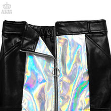 Load image into Gallery viewer, LISTEN FLAVOR Holographic Leather Trapezoidal Skirt – One Size – Black