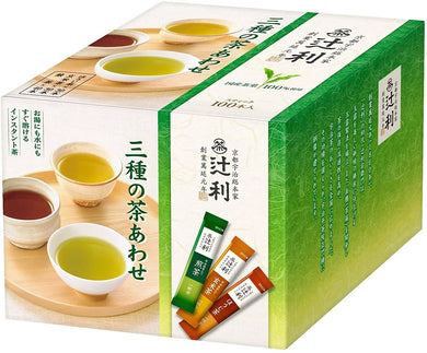 TSUJIRI Instant Tea Variety Pack – Sencha, Genmai, and Hojicha Tea – 100 Sticks – Shipped Directly from Japan