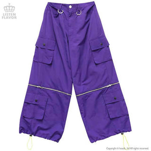 LISTEN FLAVOR Cargo Pants with Suspender Straps – Removable Bottoms – One Size – Purple