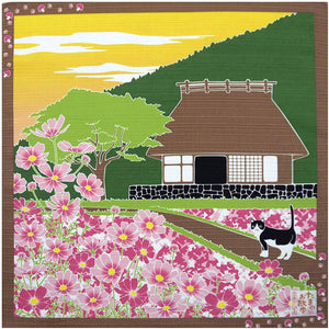 Ko-Furoshiki Japanese Traditional Wrapping Cloth & Decoration – Tama the Cat’s Countryside Cosmos Flowers