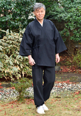 Japanese Zen Buddhist Monk Men’s Work Clothing – Enshu Shijira Samue – Authentic and Used in Japanese Temples – Spring/Summer Fabric Thickness – Black