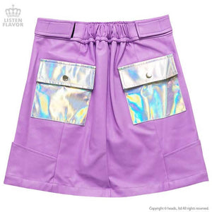 LISTEN FLAVOR Holographic Leather Trapezoidal Skirt – One Size – Lavender