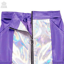 Load image into Gallery viewer, LISTEN FLAVOR Holographic Leather Trapezoidal Skirt – One Size – Purple