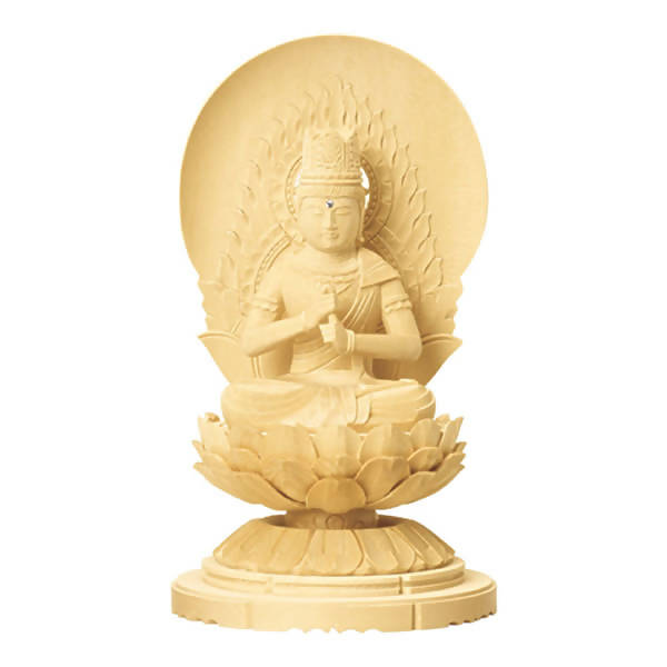 Cypress Wood Japanese Buddha Statue – Shiraki Maru Round Low Pedestal – Shingon School – 12.2 cm Height