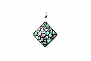 Shell Lacquer (Raden) Necklace – Stained Glass Medium – Pink & Green
