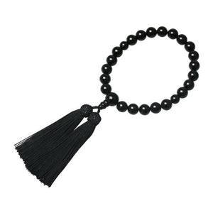 Japanese Buddhist Black Onyx Men’s Prayer Beads with Silk Fringe