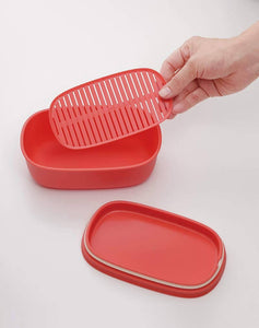 SUNOKO Bento Lunch Box with Built-in Drainboard for Excess Oil & Water – New Japanese Invention Featured on NHK TV!
