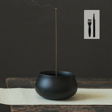 GOKEI Japanese Black Ceramic Incense Burner - Zen Style Incense Holder