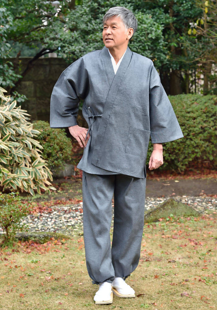 Japanese Zen Buddhist Monk Men’s Work Clothing – Enshu Shijira Samue – Authentic and Used in Japanese Temples – Spring/Summer Fabric Thickness – Ash Color