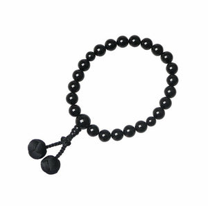 Japanese Buddhist Black Onyx Men’s Prayer Beads with Silk Ball-Pattern Tassel