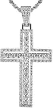 Load image into Gallery viewer, KRKC Double Layered Cross Pendant and 22inch Rope Chain – White Gold Plated with Zirconia