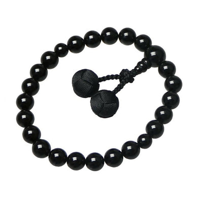 Japanese Buddhist Black Onyx Men’s Prayer Beads with Silk Ball-Pattern Tassel