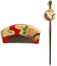 Load image into Gallery viewer, KIMONOMACHI Traditional Lacquer Comb and Hairpin Set – Kanzashi – Handmade in Kyoto, Japan