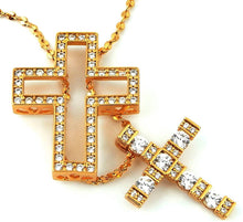 Load image into Gallery viewer, BLACK DIA Unisex Japanese Cross Necklace – Double Crosses – 18K Gold Plated