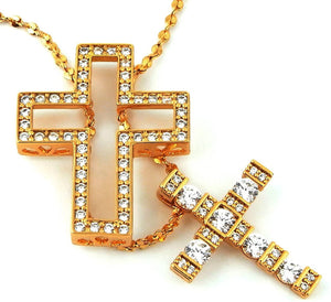 BLACK DIA Unisex Japanese Cross Necklace – Double Crosses – 18K Gold Plated