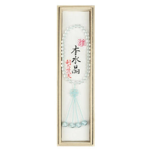 Kyoto Natural Crystal Women’s Prayer Beads with Riku Bonten Flower Knot – Light Blue