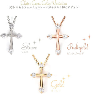 MIAOMYAO Silver-Plated Zirconia Ladies Cross Necklace