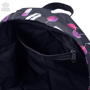 LISTEN FLAVOR Cherry Temptation Pattern Backpack – Black – Straight Outta Harajuku
