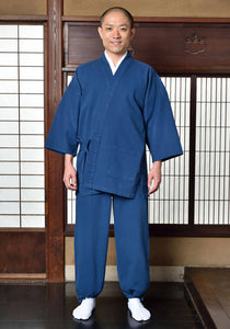 Japanese Zen Buddhist Monk Men’s Work Clothing – Samue – Authentic and Used in Japanese Temples – Autumn/Winter Fabric Thickness – Light Navy Blue