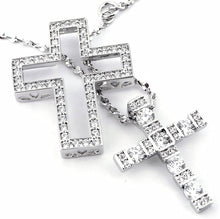 Load image into Gallery viewer, BLACK DIA Unisex Japanese Cross Necklace – Double Crosses – Silver Color